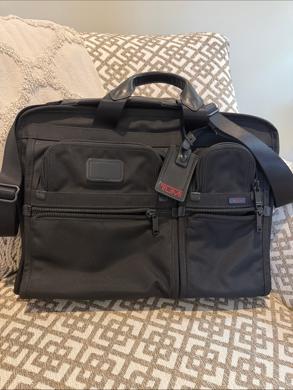 Tumi Black Nylon Briefcase with Dual Front Pockets and Leather Tag
